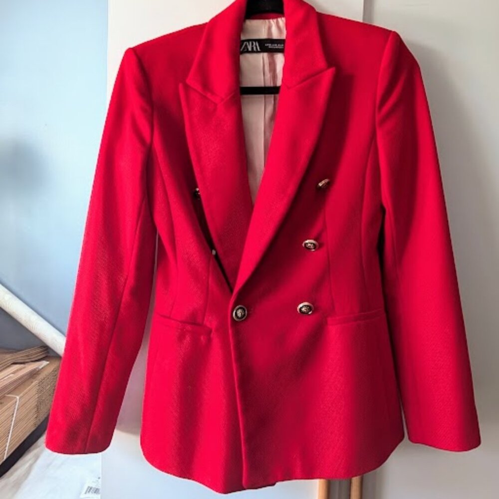 ZARA Red Blazer with Gold Buttons - Size XS - Picture 3 of 5